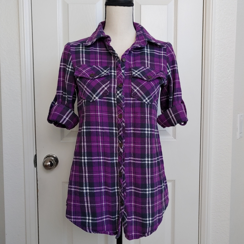 Plaid Flannel Button Down Collar Shirt